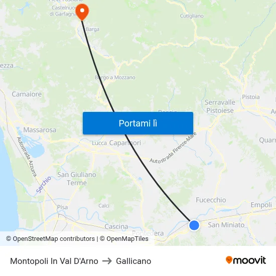 Montopoli In Val D'Arno to Gallicano map