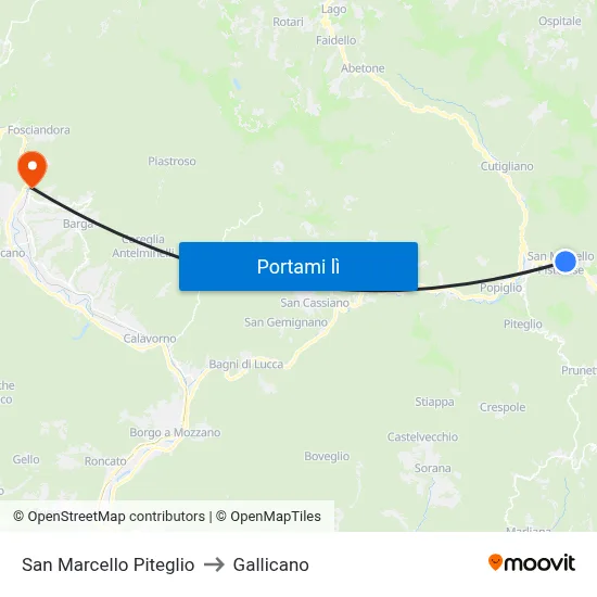 San Marcello Piteglio to Gallicano map