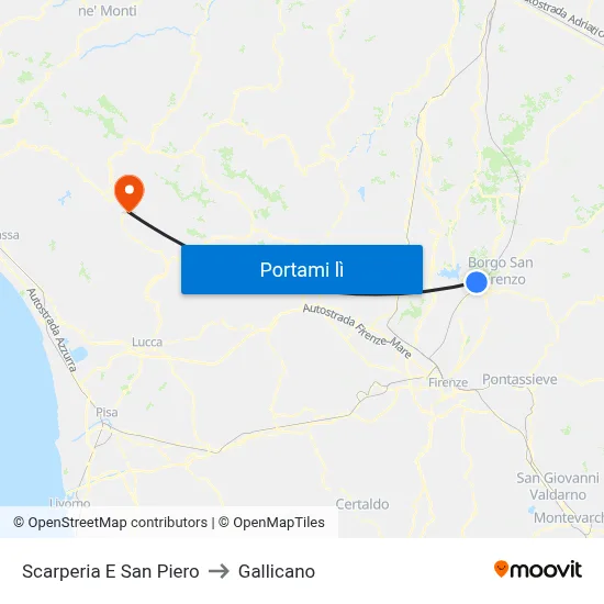Scarperia E San Piero to Gallicano map