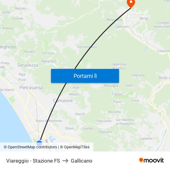 Viareggio Stazione FS to Gallicano map