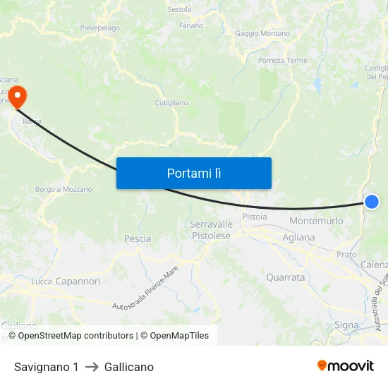 Savignano 1 to Gallicano map