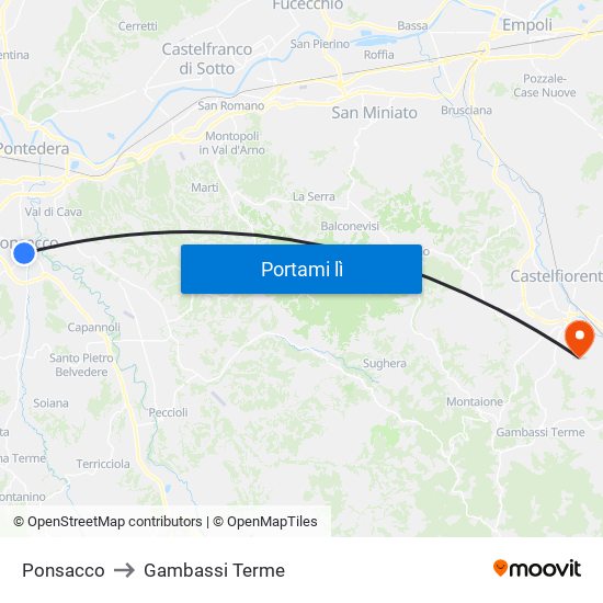 Ponsacco to Gambassi Terme map