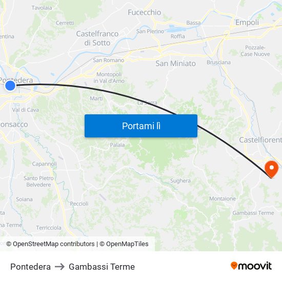 Pontedera to Gambassi Terme map