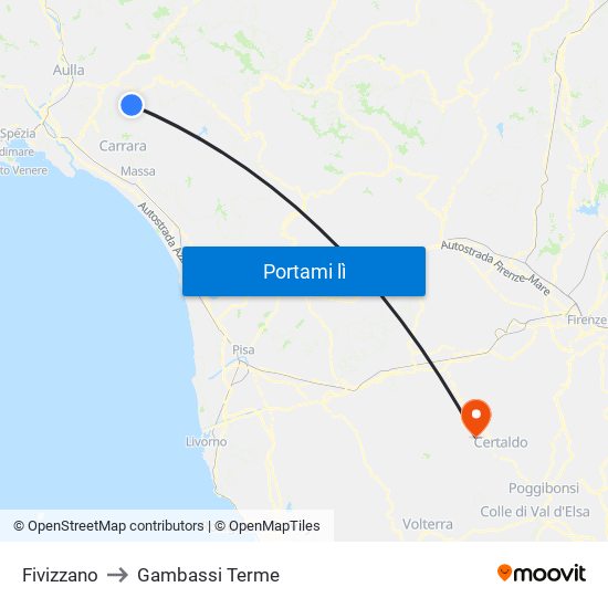 Fivizzano to Gambassi Terme map