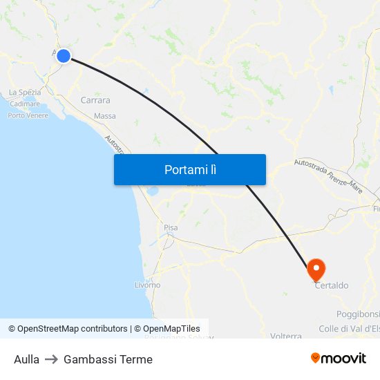 Aulla to Gambassi Terme map