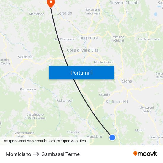 Monticiano to Gambassi Terme map