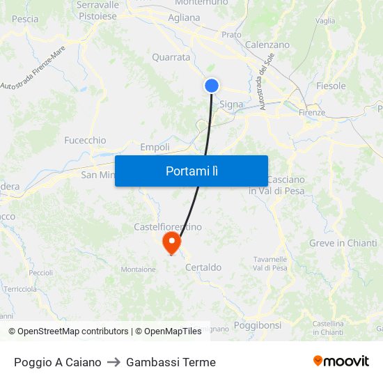 Poggio A Caiano to Gambassi Terme map