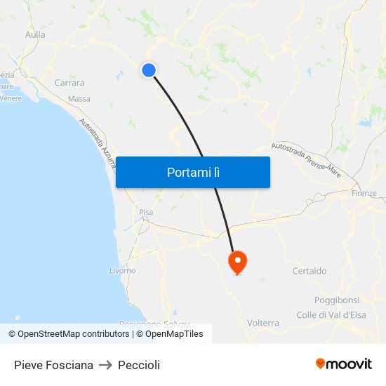 Pieve Fosciana to Peccioli map