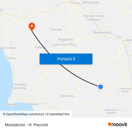 Montalcino to Peccioli map