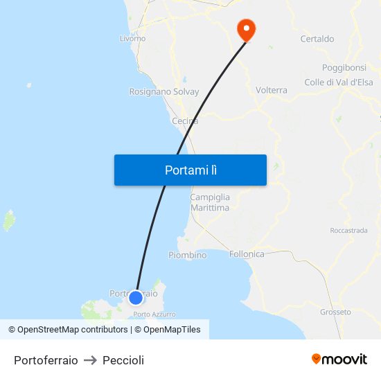 Portoferraio to Peccioli map