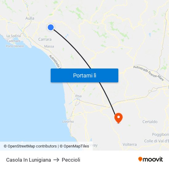 Casola In Lunigiana to Peccioli map
