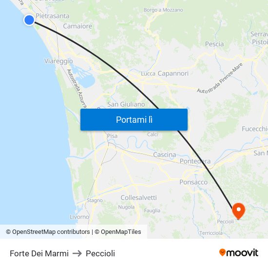 Forte Dei Marmi to Peccioli map