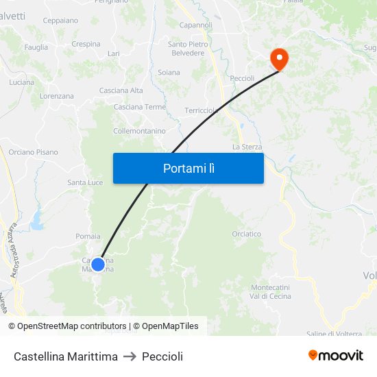 Castellina Marittima to Peccioli map