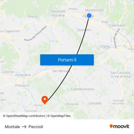 Montale to Peccioli map