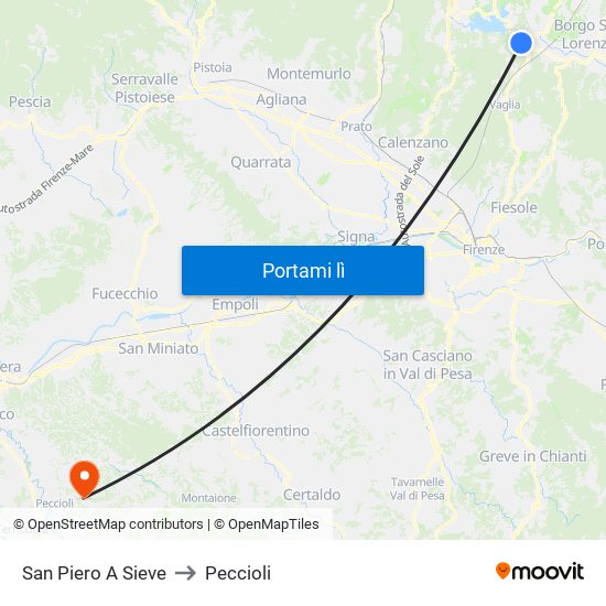 San Piero A Sieve to Peccioli map
