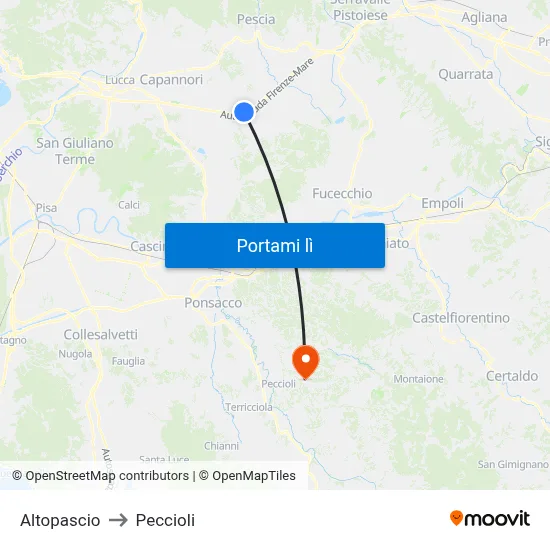 Altopascio to Peccioli map