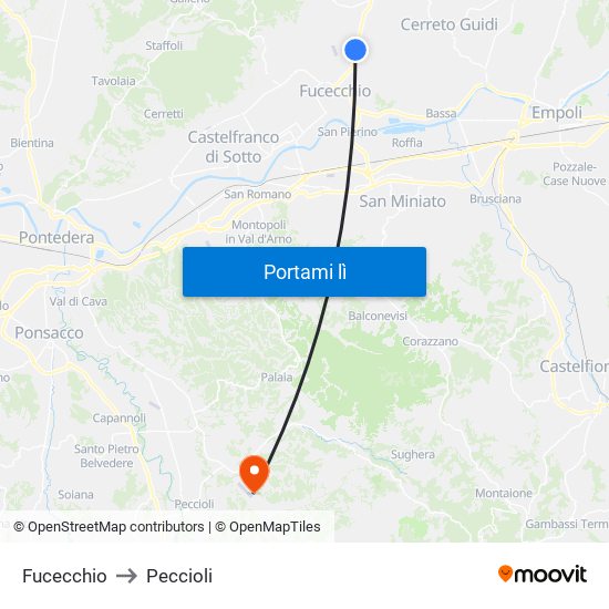 Fucecchio to Peccioli map