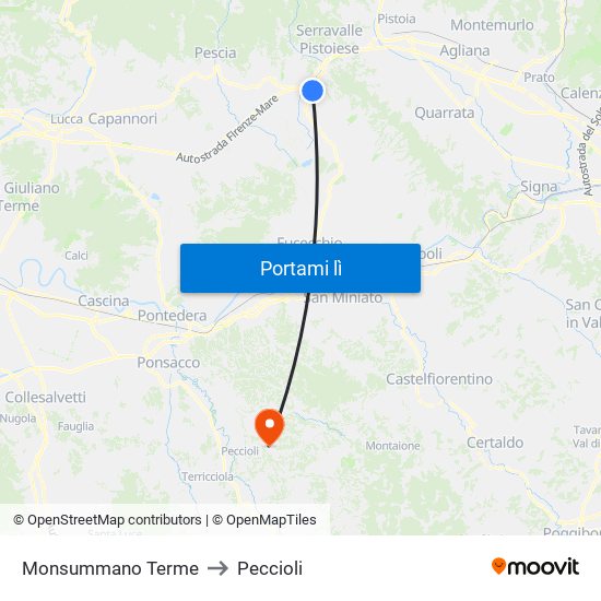 Monsummano Terme to Peccioli map