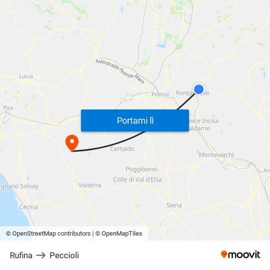 Rufina to Peccioli map
