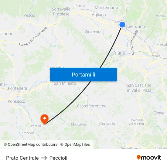Prato Centrale to Peccioli map