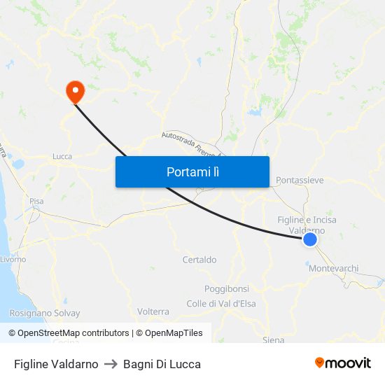 Figline Valdarno to Bagni Di Lucca map