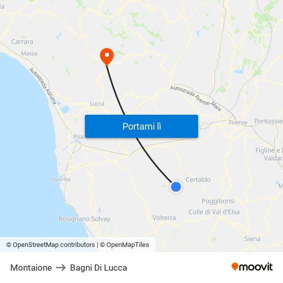 Montaione to Bagni Di Lucca map