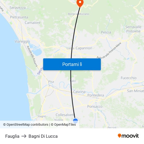 Fauglia to Bagni Di Lucca map