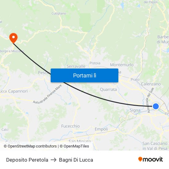Deposito Peretola to Bagni Di Lucca map