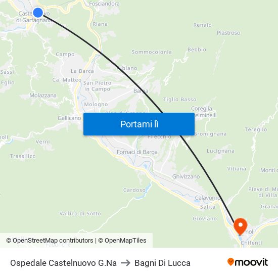 Ospedale Castelnuovo G.Na to Bagni Di Lucca map