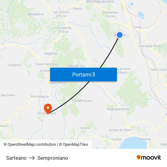Sarteano to Semproniano map