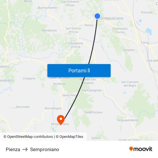 Pienza to Semproniano map