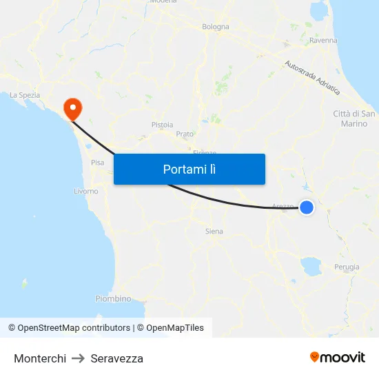 Monterchi to Seravezza map