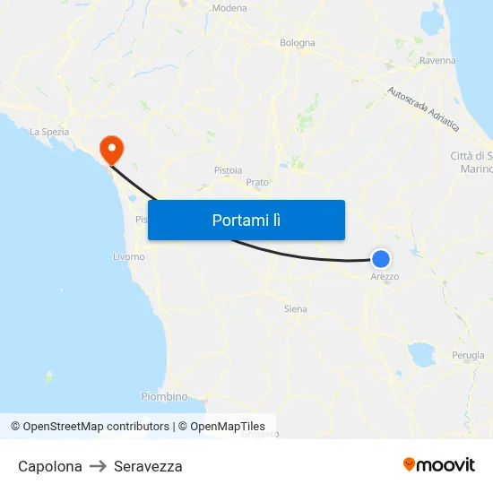 Capolona to Seravezza map