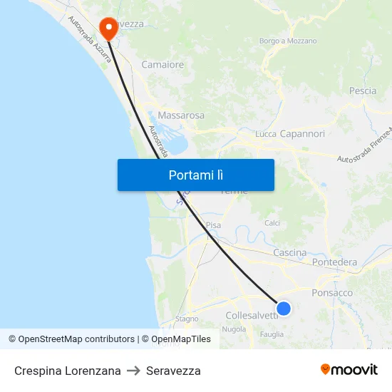 Crespina Lorenzana to Seravezza map