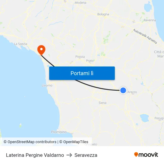 Laterina Pergine Valdarno to Seravezza map