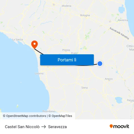 Castel San Niccolò to Seravezza map