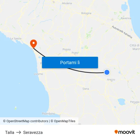Talla to Seravezza map
