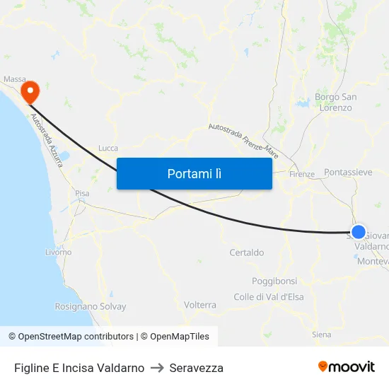 Figline E Incisa Valdarno to Seravezza map