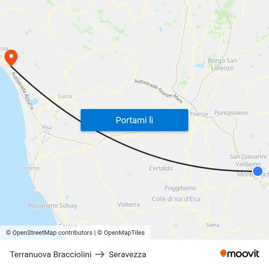 Terranuova Bracciolini to Seravezza map