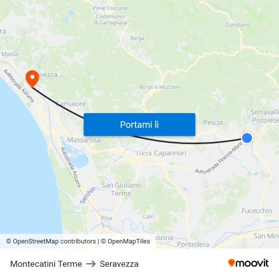 Montecatini Terme to Seravezza map