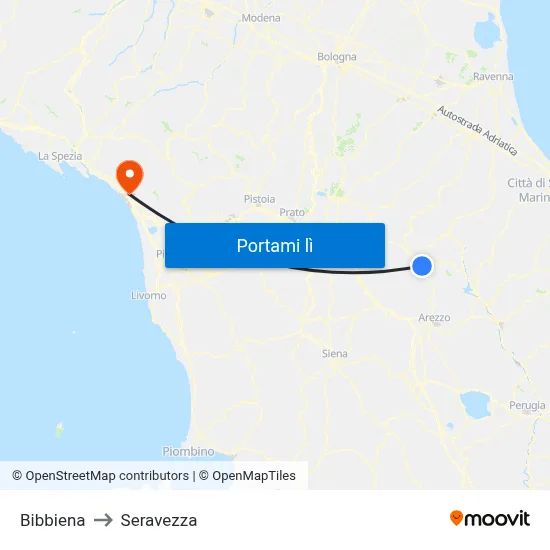 Bibbiena to Seravezza map