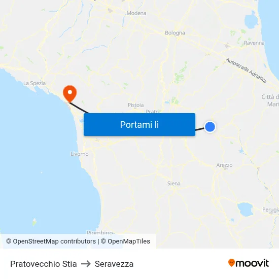 Pratovecchio Stia to Seravezza map