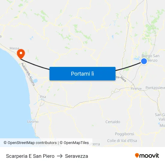 Scarperia E San Piero to Seravezza map