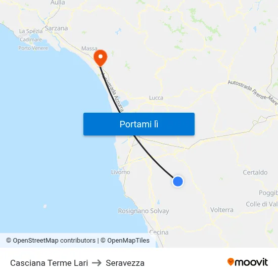 Casciana Terme Lari to Seravezza map