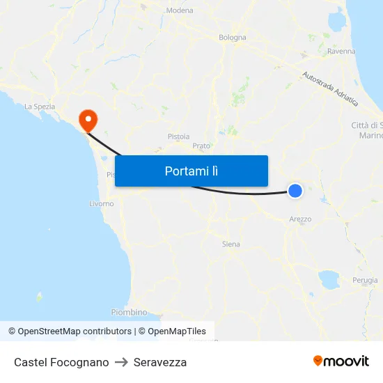 Castel Focognano to Seravezza map