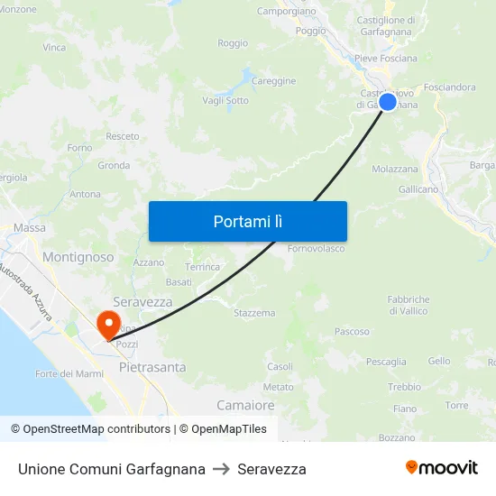 Unione Comuni Garfagnana to Seravezza map