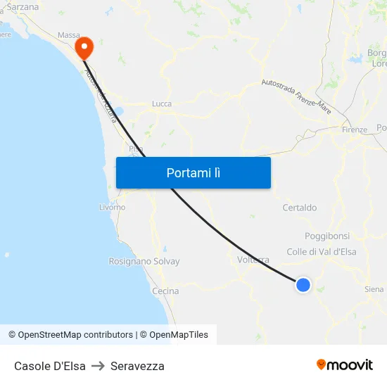Casole D'Elsa to Seravezza map