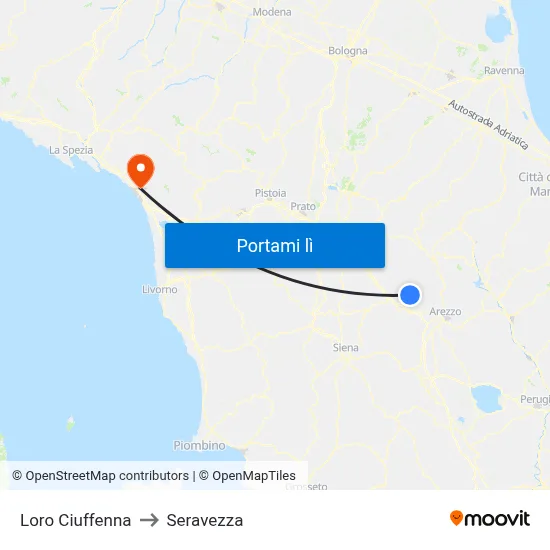 Loro Ciuffenna to Seravezza map