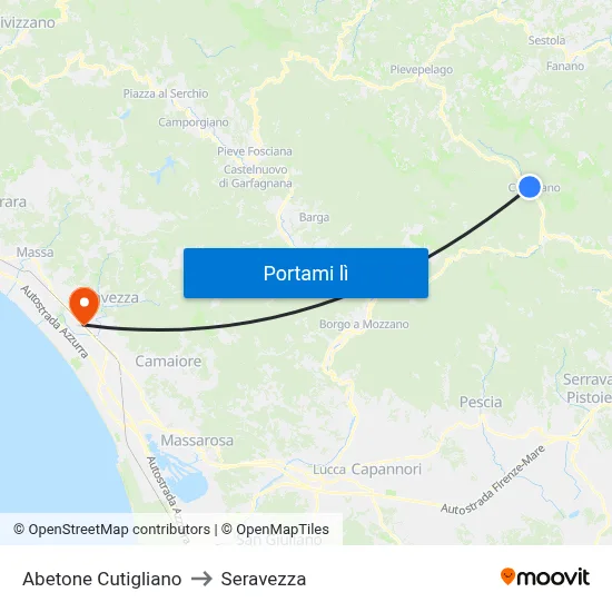 Abetone Cutigliano to Seravezza map