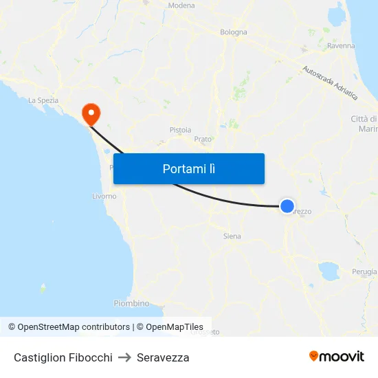 Castiglion Fibocchi to Seravezza map